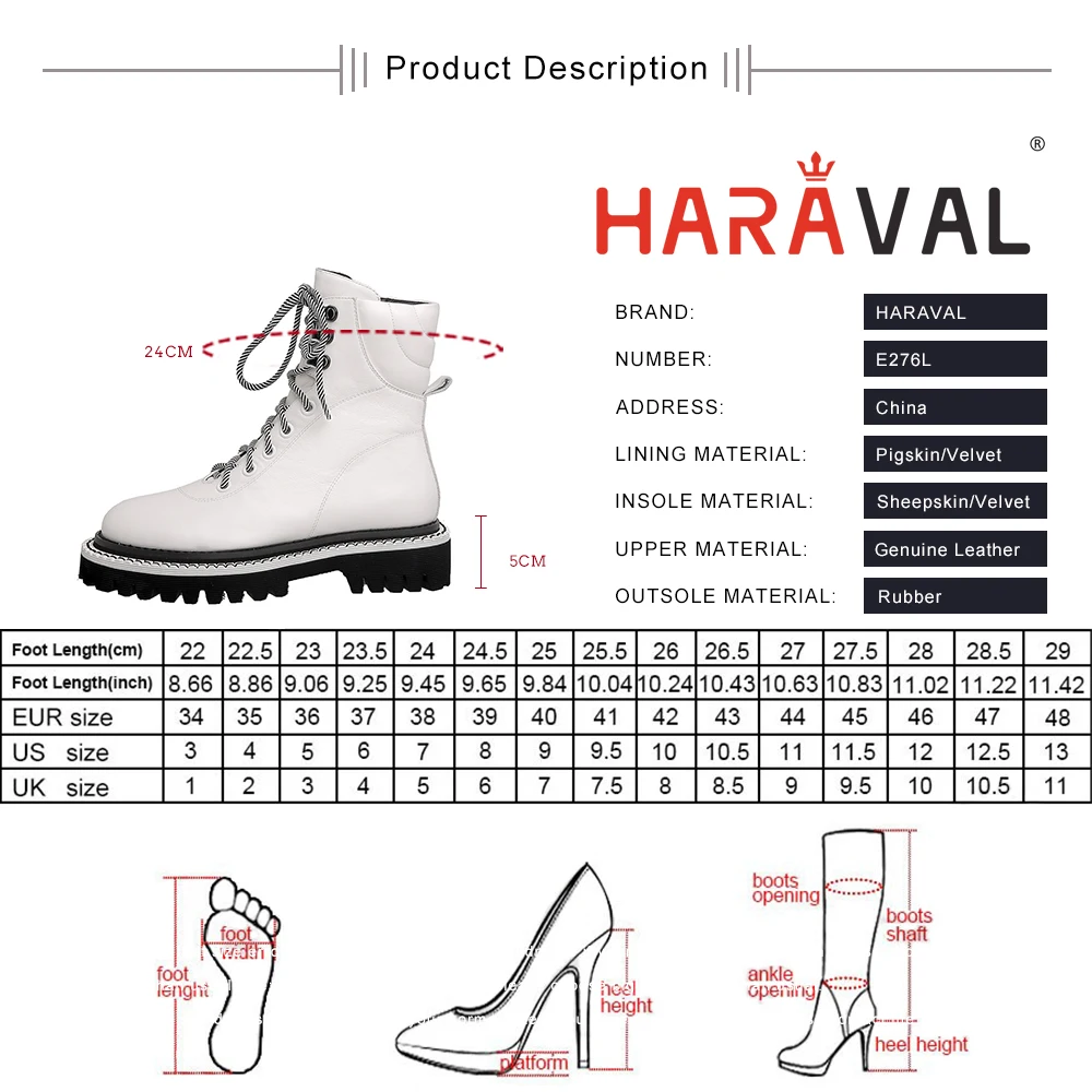 HARAVAL Women Lace Up Flat Martin Boots Black White Winter Autumn Lady Leather Shoes Waterproof Slip Handmake Fashion Shoe E276L
HARAVAL Women Lace Up Flat Martin Boots Black White Winter Autumn Lady Leather Shoes Waterproof Slip Handmake Fashion Shoe E276L