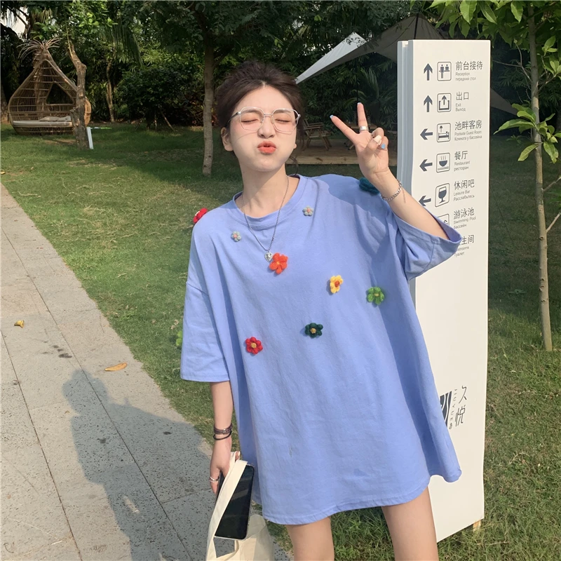 Women's Clothing Korean Sweet Style O-neck Short Sleeve Loose Tees Summer Applique T Shirts Floral Causal Ladies Tops Fashion
Women's Clothing Korean Sweet Style O-neck Short Sleeve Loose Tees Summer Applique T Shirts Floral Causal Ladies Tops Fashion