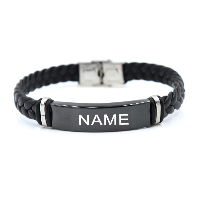 Custom logo Name Engrave Leather Bracelet Black Color customize Stainless Steel Bracelets For Women Men ID Bracelet
Custom logo Name Engrave Leather Bracelet Black Color customize Stainless Steel Bracelets For Women Men ID Bracelet
