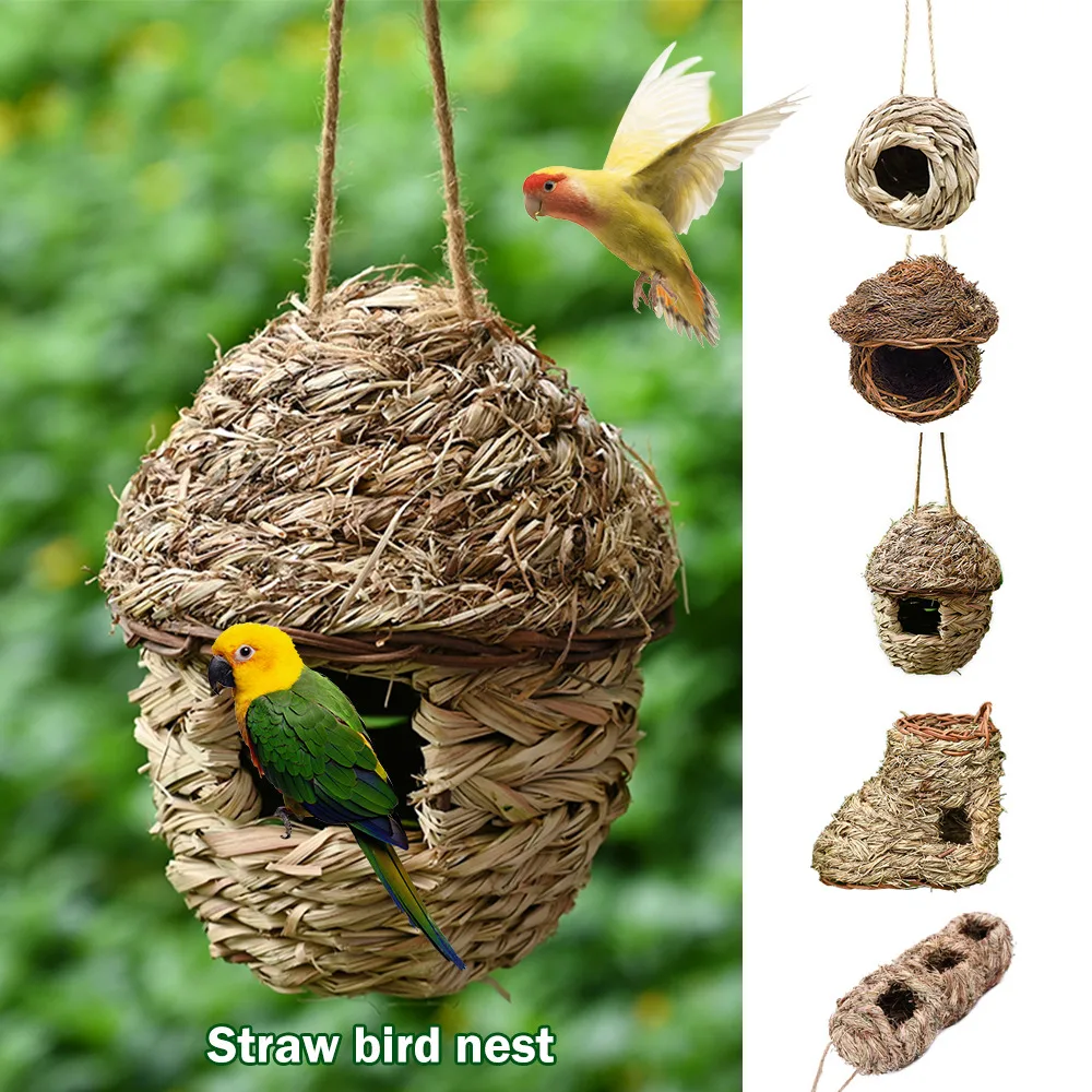 

5 Styles Birds Nest Bird Cage Natural Grass Egg Cage Bird House Outdoor Decorative Weaved Hanging Parrot Nest Houses Pet Bedroom