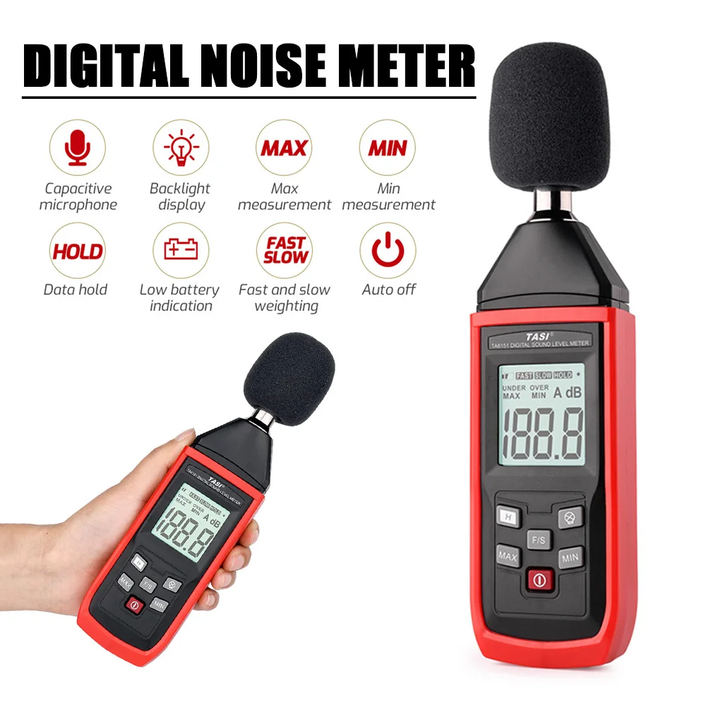 TASI TA8151 Digital Sound Level Meter Noise Tester Sound Detector Decible Monitor 30-130dB Audio Measuring Instrument Alarm
TASI TA8151 Digital Sound Level Meter Noise Tester Sound Detector Decible Monitor 30-130dB Audio Measuring Instrument Alarm