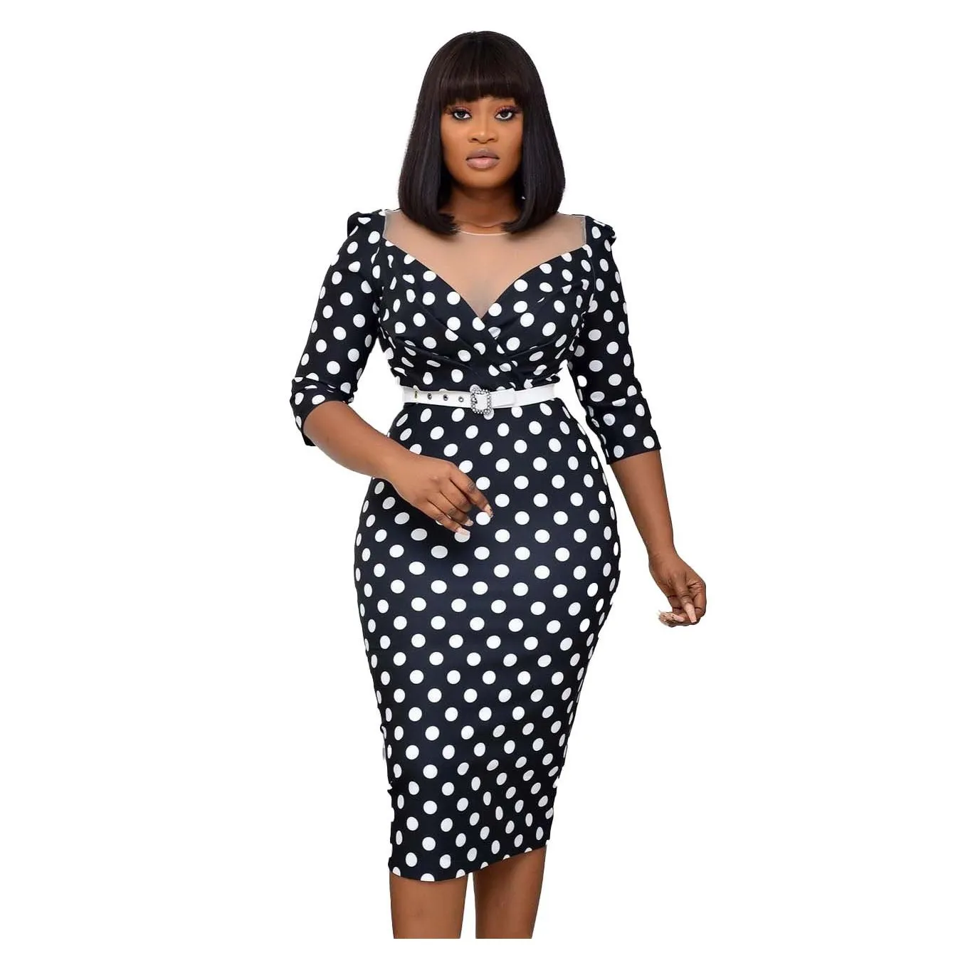 Polka Dot Printing Sexy Bodycon Dress Women Autumn Winter Mesh Patchwork Three Quarter Sleeve Office Lady Business African Dress
Polka Dot Printing Sexy Bodycon Dress Women Autumn Winter Mesh Patchwork Three Quarter Sleeve Office Lady Business African Dress