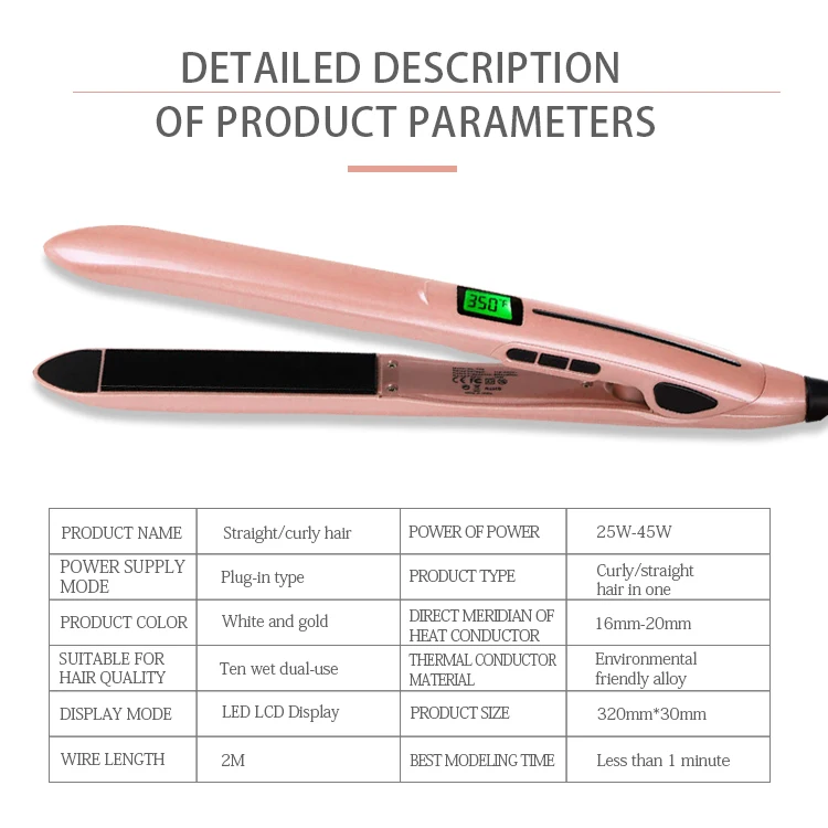 Professional Hair Straightener Curling Iron 2 in 1 Salon Ceramic Lonic Flat Iron Rapid Heating Adjustable Temp with LED Display
Professional Hair Straightener Curling Iron 2 in 1 Salon Ceramic Lonic Flat Iron Rapid Heating Adjustable Temp with LED Display