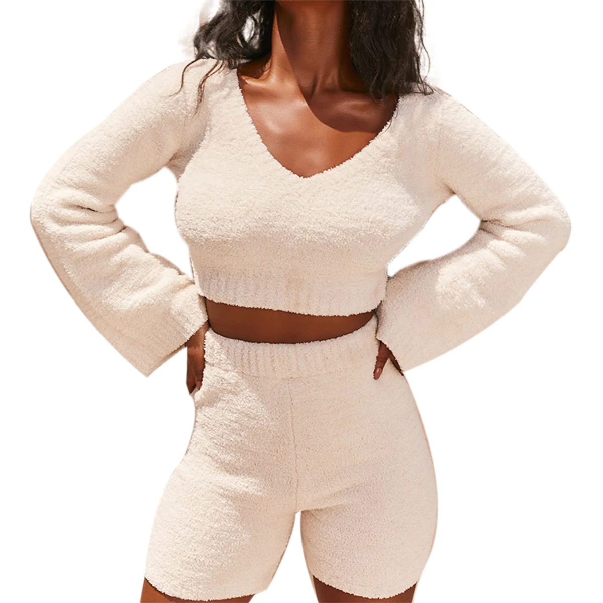 Women Fashion 2-piece Outfit Set Flare Sleeve V-neck Crop Top and Shorts Set for Women
Women Fashion 2-piece Outfit Set Flare Sleeve V-neck Crop Top and Shorts Set for Women