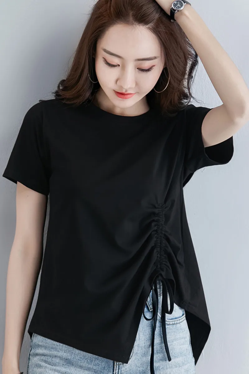 2021 Spring and Summer Fashion Casual Loose Short-sleeved T-shirt Irregular Drawstring Cotton Comfortable Home Female T-shirt
2021 Spring and Summer Fashion Casual Loose Short-sleeved T-shirt Irregular Drawstring Cotton Comfortable Home Female T-shirt