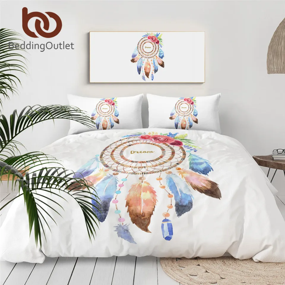 

Комплект постельного белья BeddingOutlet в стиле «Ловец снов», этнический Цветочный комплект с пододеяльником, наволочками, акварелью, розой, в стиле бохо, 3 предмета