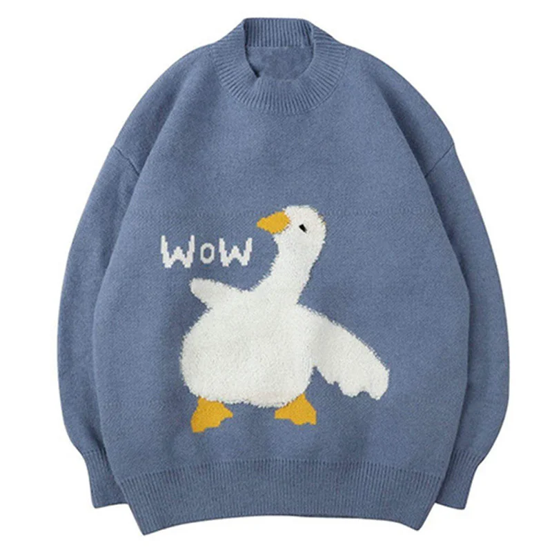 2021 Korean Fashion Cute Cartoon Duck Jacquard Loose Men Blue Knittted Sweater Kpop Casual Women Tops Pullovers Sueter Masculino
2021 Korean Fashion Cute Cartoon Duck Jacquard Loose Men Blue Knittted Sweater Kpop Casual Women Tops Pullovers Sueter Masculino