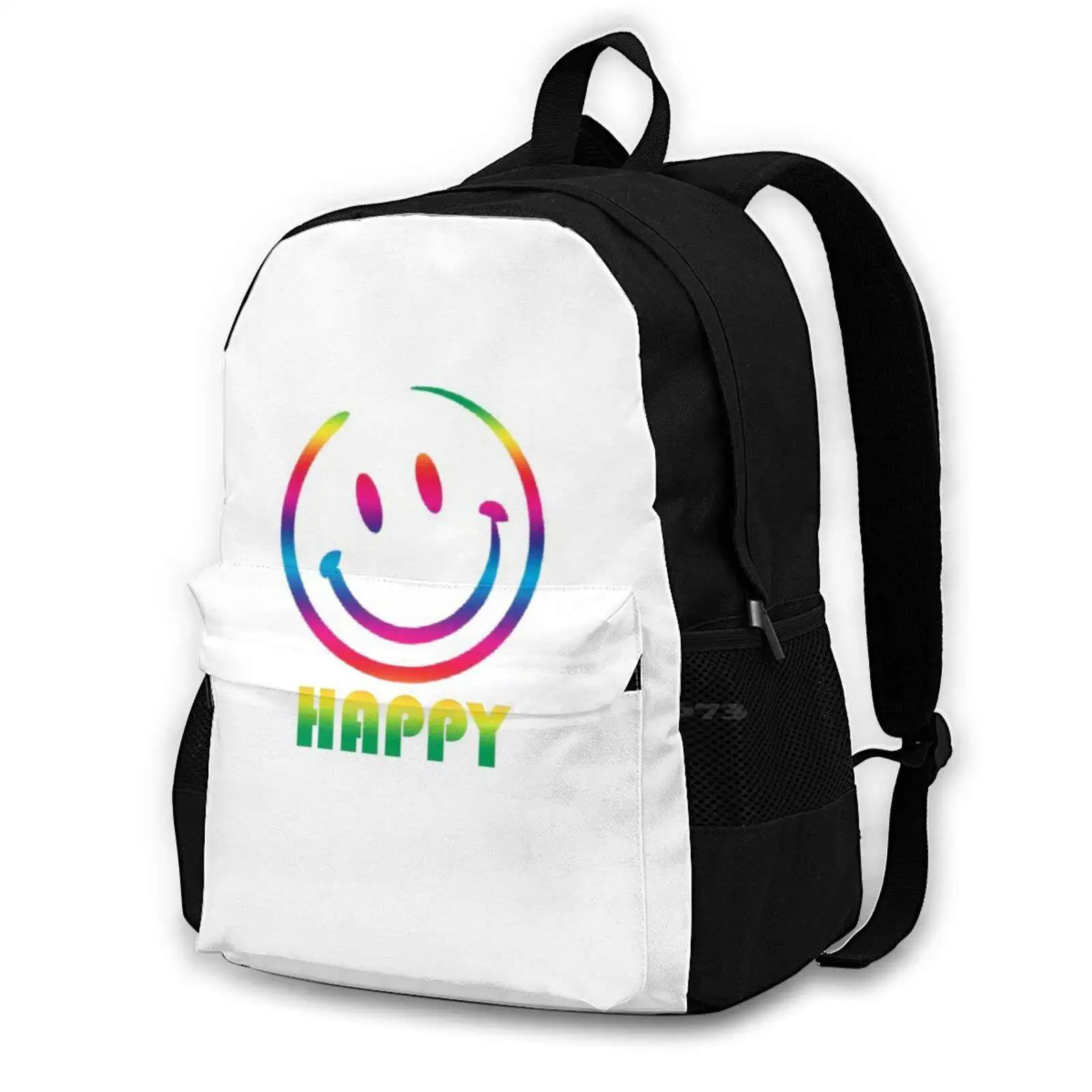 

Happy Emotion Fashion Bags Backpacks Happy Text Lettering Quote Typography Happiness Joy Dots Watercolor Watercolour Polka Dots