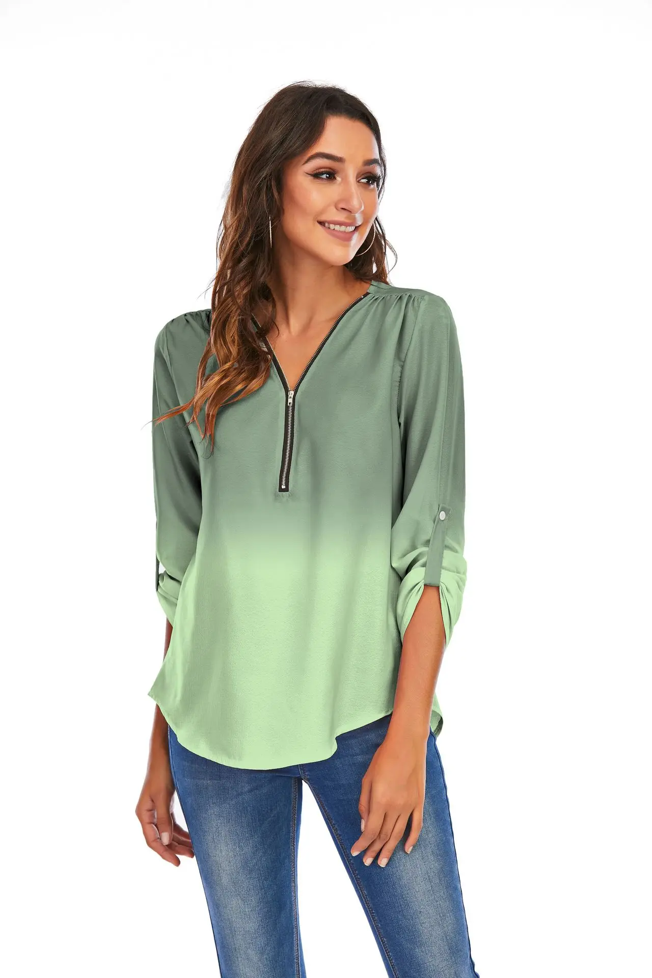 Donsignet Fashion Women's Blouse Summer Casual V-neck Pullover Gradient Color Zipper Pullable Sleeve Long Sleeve Chiffon Blouse
Donsignet Fashion Women's Blouse Summer Casual V-neck Pullover Gradient Color Zipper Pullable Sleeve Long Sleeve Chiffon Blouse