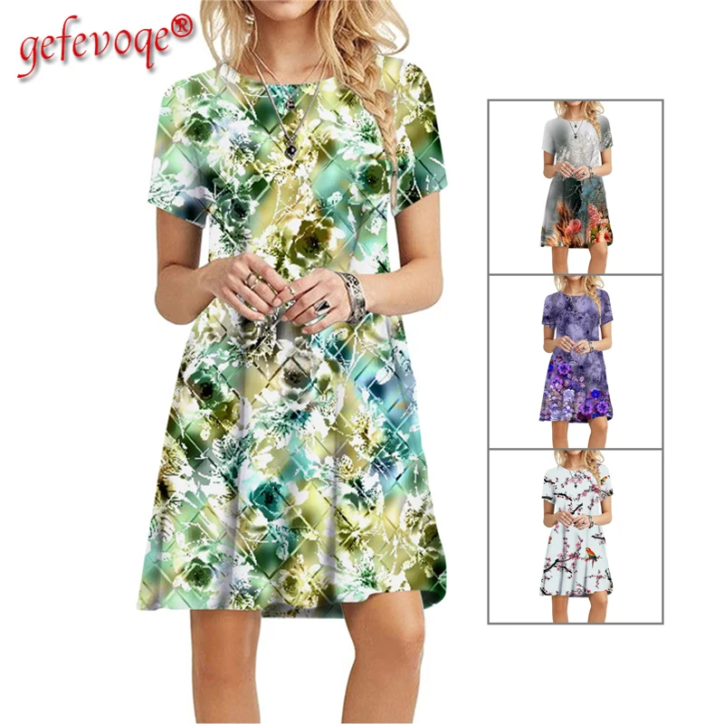 2021 Summer Lady Floral Graphic Print Dresses Casual Vacation Women Round -neck Robe Short Sleeve Pullover Dress
2021 Summer Lady Floral Graphic Print Dresses Casual Vacation Women Round -neck Robe Short Sleeve Pullover Dress