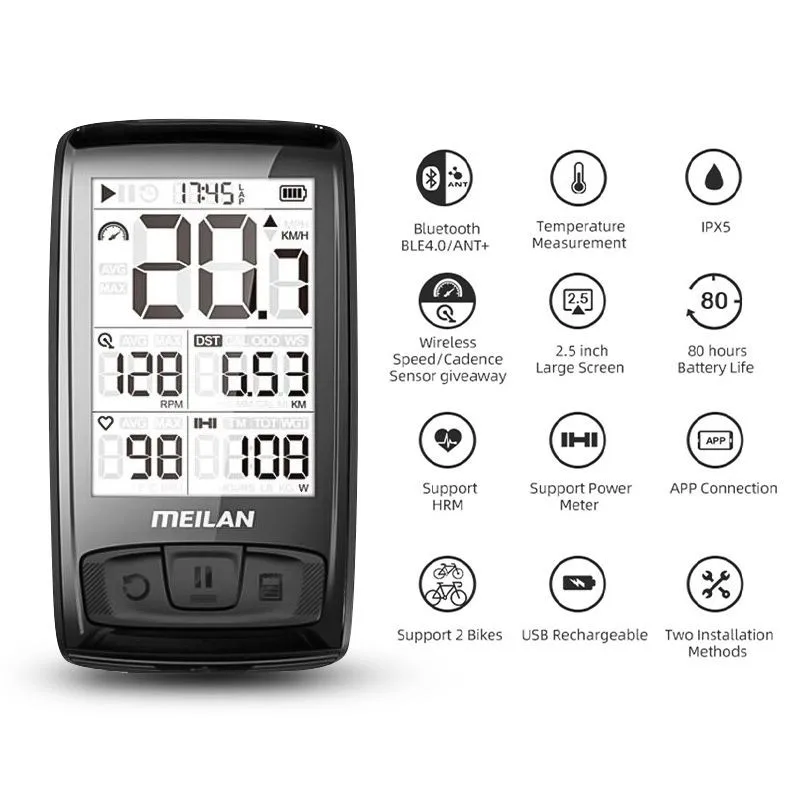 Meilan M4 Wireless Bicycle Speedometer Heart Rate Monitor Cadence Speed Sensor Waterproof Stopwatch Odometer Computer
Meilan M4 Wireless Bicycle Speedometer Heart Rate Monitor Cadence Speed Sensor Waterproof Stopwatch Odometer Computer