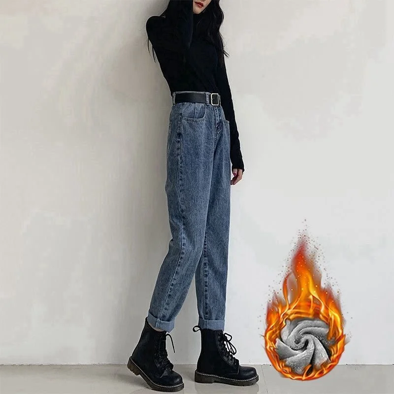 Women's Loose Plush Autumn And Winter Warm Dad Jeans Slim High Waist Straight Barrel Radish Denim Pants
Women's Loose Plush Autumn And Winter Warm Dad Jeans Slim High Waist Straight Barrel Radish Denim Pants
