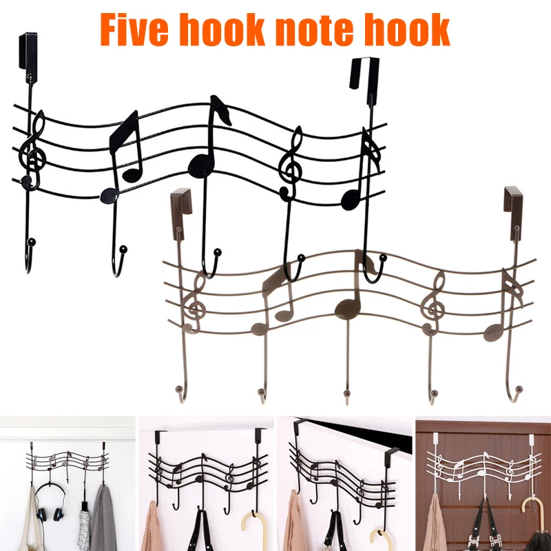 Over The Door Hanger Rack 5 Hooks Home Office Bathroom Coat Towel Musical Note FP8
