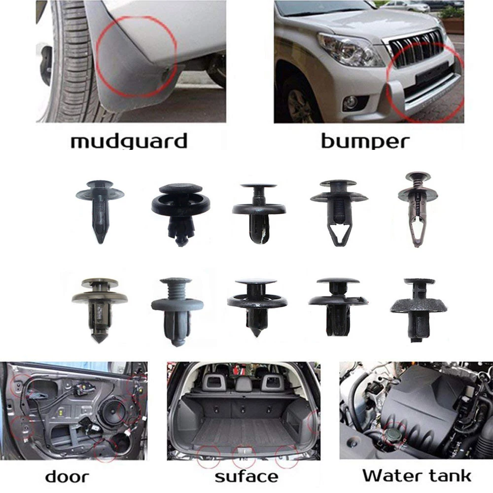 100pcs 8mm Auto Fastener Clip Mixed Car Clips SetPlastic Retainer Pin Rivet Bumper Door Trim Panel Fastener Kit
100pcs 8mm Auto Fastener Clip Mixed Car Clips SetPlastic Retainer Pin Rivet Bumper Door Trim Panel Fastener Kit