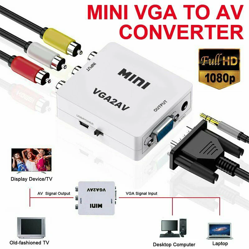 VGA to AV Mini Converter Scaler Adapter Support 1080P VGA2AV Converter PC to TV HD Computer to TV
VGA to AV Mini Converter Scaler Adapter Support 1080P VGA2AV Converter PC to TV HD Computer to TV
