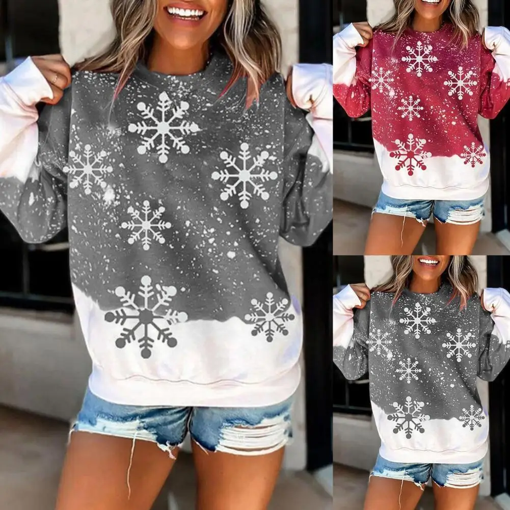 O-Neck Long Sleeve Pullover Sweatshirt Breathable Snowflake Print Patchwork Christmas Sweatshirt Outerwear
O-Neck Long Sleeve Pullover Sweatshirt Breathable Snowflake Print Patchwork Christmas Sweatshirt Outerwear