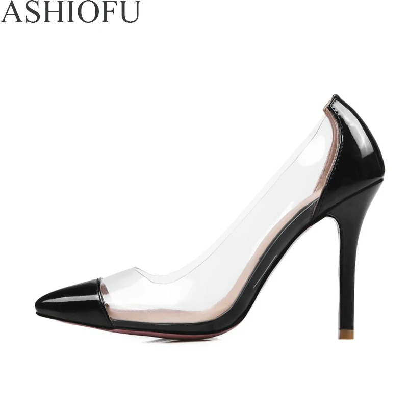 Женские туфли-лодочки на высоком каблуке ASHIOFU, прозрачные пикантные вечерние туфли из ПВХ и кожи, модная Клубная вечерняя Обувь
Женские туфли-лодочки на высоком каблуке ASHIOFU, прозрачные пикантные вечерние туфли из ПВХ и кожи, модная Клубная вечерняя Обувь