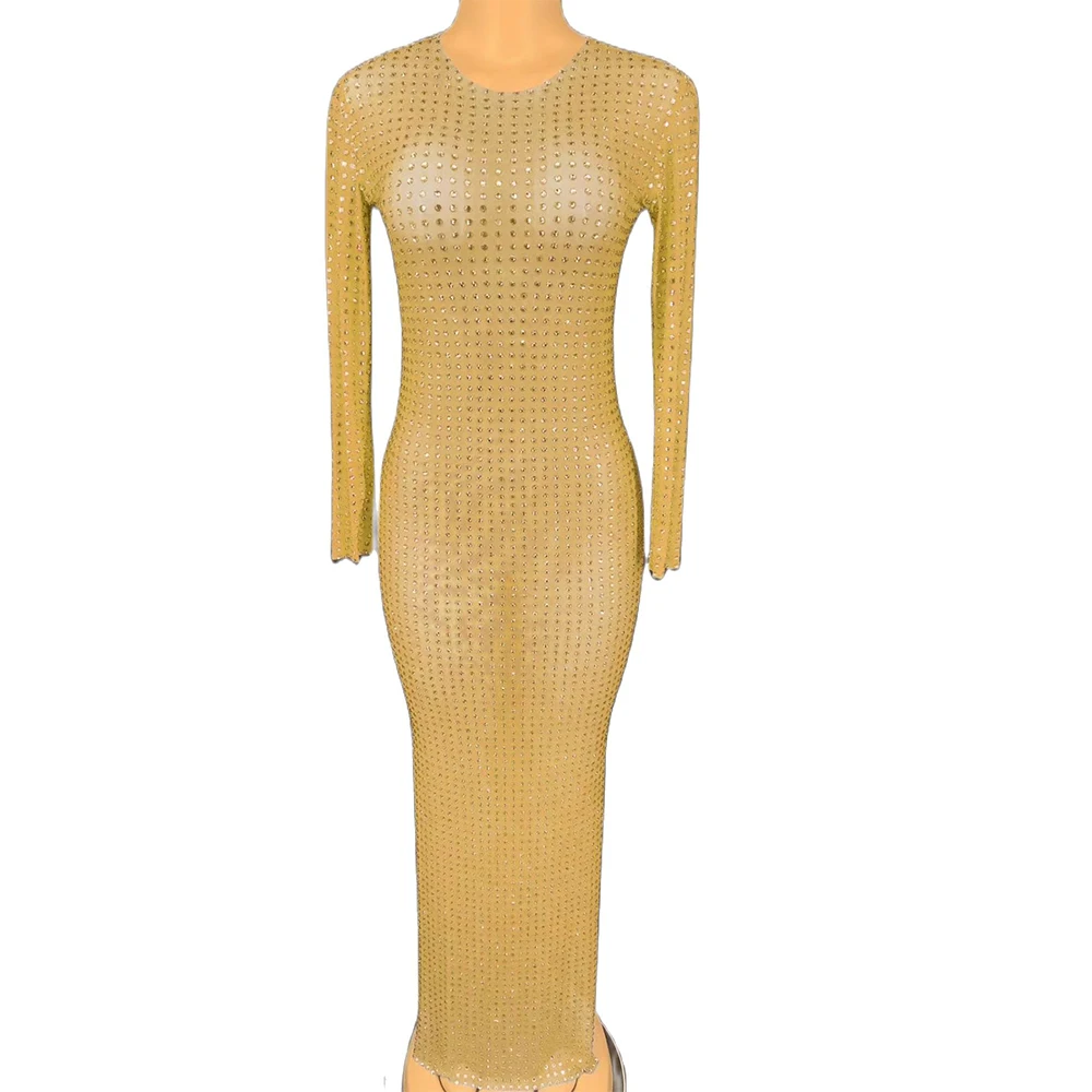 Shining Rhinestones Decoration Dress Long Sleeve O-Neck Floor-Length Club Costume Women Birthday Party Dress Performance Suit
Shining Rhinestones Decoration Dress Long Sleeve O-Neck Floor-Length Club Costume Women Birthday Party Dress Performance Suit