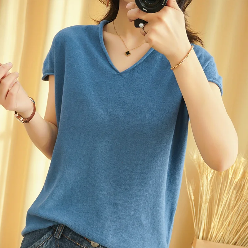 SZDYQH 100%Cotton Knitted Sweater Women Pullover Summer Short Sleeve V-Neck Health Female Jumper Women's Sweater Breathable Top
SZDYQH 100%Cotton Knitted Sweater Women Pullover Summer Short Sleeve V-Neck Health Female Jumper Women's Sweater Breathable Top