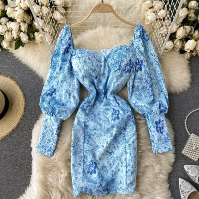 Slim Mini Woman Dresses Autumn Winter Long Sleeve Flower Printed Vintge Party Dress For Women Off Shoulder Blue Elegant
Slim Mini Woman Dresses Autumn Winter Long Sleeve Flower Printed Vintge Party Dress For Women Off Shoulder Blue Elegant