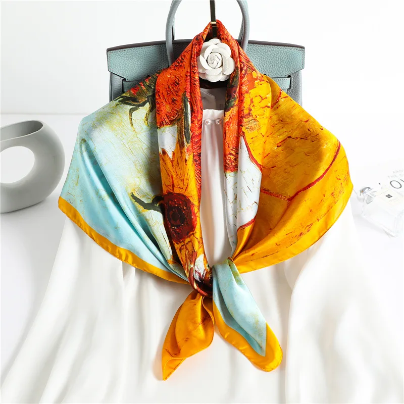 2021 New Square Silk Scarf Women Floral Painting Print Female Foulard Headband Bandana Large Hijabs Ladies Neckscarf Shawls 90cm
2021 New Square Silk Scarf Women Floral Painting Print Female Foulard Headband Bandana Large Hijabs Ladies Neckscarf Shawls 90cm