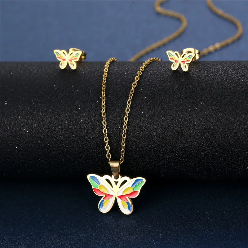 1 Pcs Stainless Steel Necklace Colorful Glaze Butterfly Earrings Jewelry Set For Women Drip Oil Insect Necklace Jewelry Gift
1 Pcs Stainless Steel Necklace Colorful Glaze Butterfly Earrings Jewelry Set For Women Drip Oil Insect Necklace Jewelry Gift