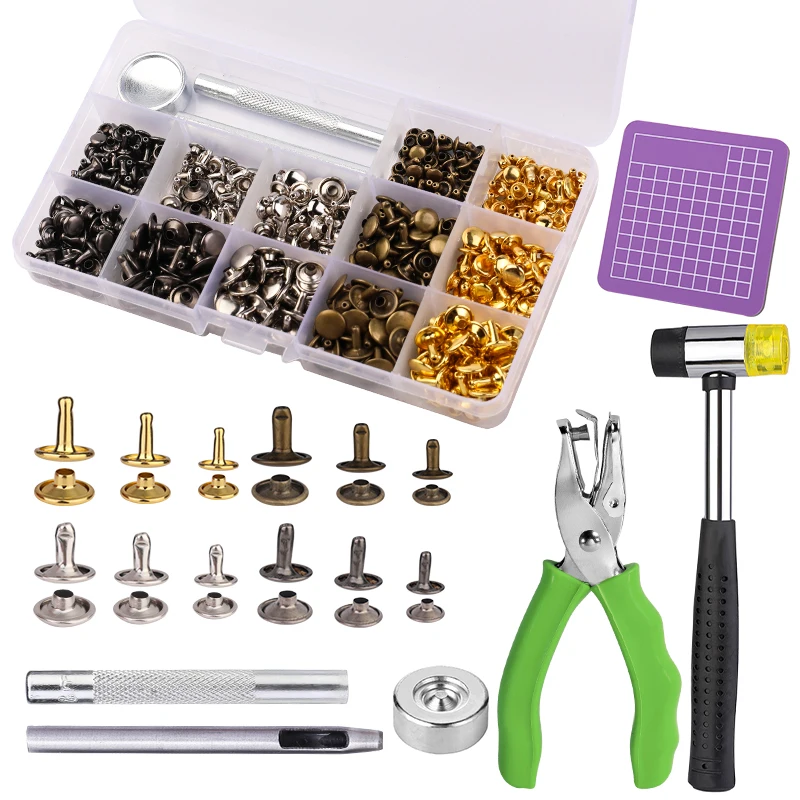 

LMDZ Leather Snap Fasteners Kit Metal Button Snaps Press Studs with Installation Tools and Storage Box 480 Sets Punching Tools