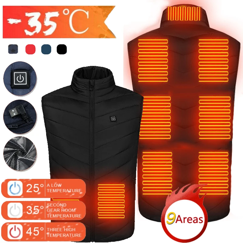 9 Area Heating Outdoor Heating Vest USB Charge Heated Coat Electric Heating Vest Carbon Fiber Heating Clothes Thermal 
9 Area Heating Outdoor Heating Vest USB Charge Heated Coat Electric Heating Vest Carbon Fiber Heating Clothes Thermal