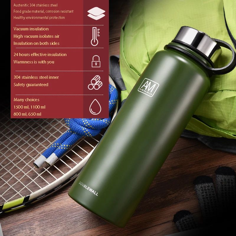 304 Stainless Steel Inner 650ml~1500ml Large Capacity Thermos Cup Outdoor Sports Travel Car Portable Thermos Pot Vacuum Cup
304 Stainless Steel Inner 650ml~1500ml Large Capacity Thermos Cup Outdoor Sports Travel Car Portable Thermos Pot Vacuum Cup