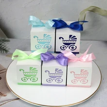 10/50/100pcs Baby Carriage Candy Box Sweet Container Favor And Gifts Boxes With Ribbon Baby Shower For Baptism Birthday Party