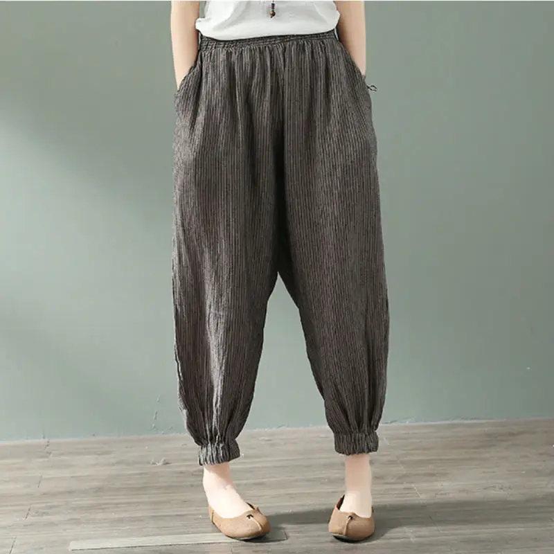 Spring Summer Women Cotton Linen Pant Striped Vintage Loose Elastic Waist Casual Ankle-Length Trousers Female Clothing M171
Spring Summer Women Cotton Linen Pant Striped Vintage Loose Elastic Waist Casual Ankle-Length Trousers Female Clothing M171