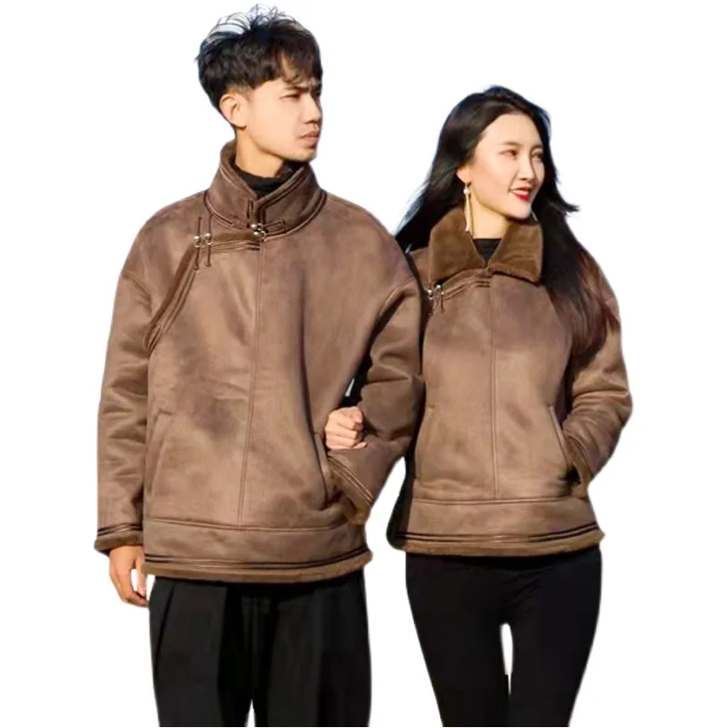 Asian Traditional Tops men and women's Tang Suit Top Vintage deerskin stand collar jacket winter Couple outfit
Asian Traditional Tops men and women's Tang Suit Top Vintage deerskin stand collar jacket winter Couple outfit