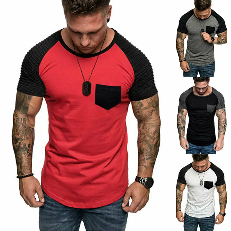 Мужская повседневная спортивная футболка в стиле пэчворк с коротким дышащим