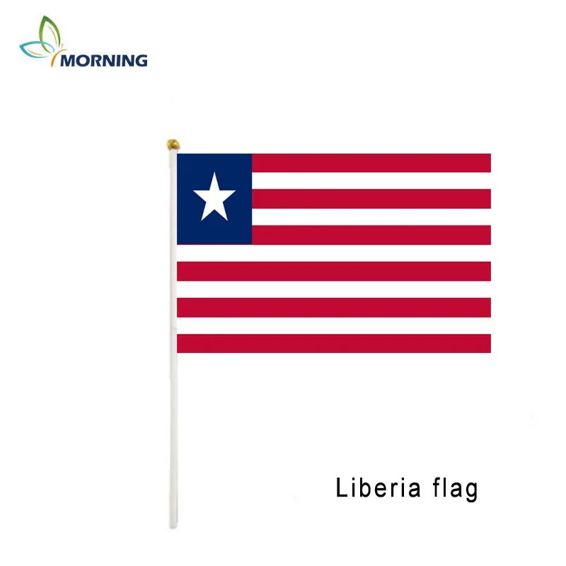 

MORNING custom 10pcs 14*21cm Liberia national flag small hand shaking flag with pole