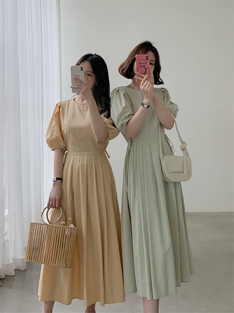 Korean Lace-Up Slim Waist Women Dress Vintage One-Piece Puff Sleeve Kawaii Apricot Midi Dresses Female Vintage Summer Vestidos
Korean Lace-Up Slim Waist Women Dress Vintage One-Piece Puff Sleeve Kawaii Apricot Midi Dresses Female Vintage Summer Vestidos