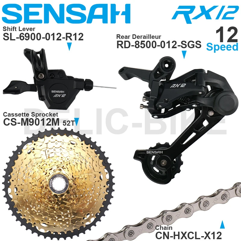 SENSAH RX12 12 Speed MTB Groupset include Right Shifter Rear Derailleur and SUGEK Cassette Sprocket 50T 52T and X12 Chain Origin
SENSAH RX12 12 Speed MTB Groupset include Right Shifter Rear Derailleur and SUGEK Cassette Sprocket 50T 52T and X12 Chain Origin
