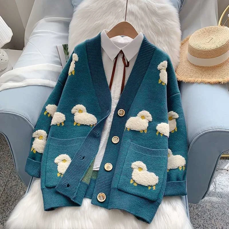 Autumn Winter Women Cardigan Warm Knitted Sweater Jacket Sheep Pattern Cardigans Coat Lady Plus Size Loose Sweaters
Autumn Winter Women Cardigan Warm Knitted Sweater Jacket Sheep Pattern Cardigans Coat Lady Plus Size Loose Sweaters