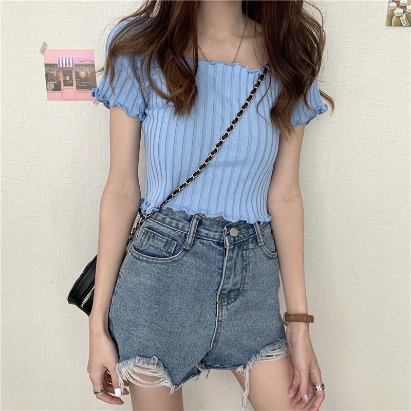 Pleat Stripe Short Sleeve Tshirt Women's Summer 2021 New Women Slim Short Thin T-Shirt All Match Student Shirt for Female
Pleat Stripe Short Sleeve Tshirt Women's Summer 2021 New Women Slim Short Thin T-Shirt All Match Student Shirt for Female
