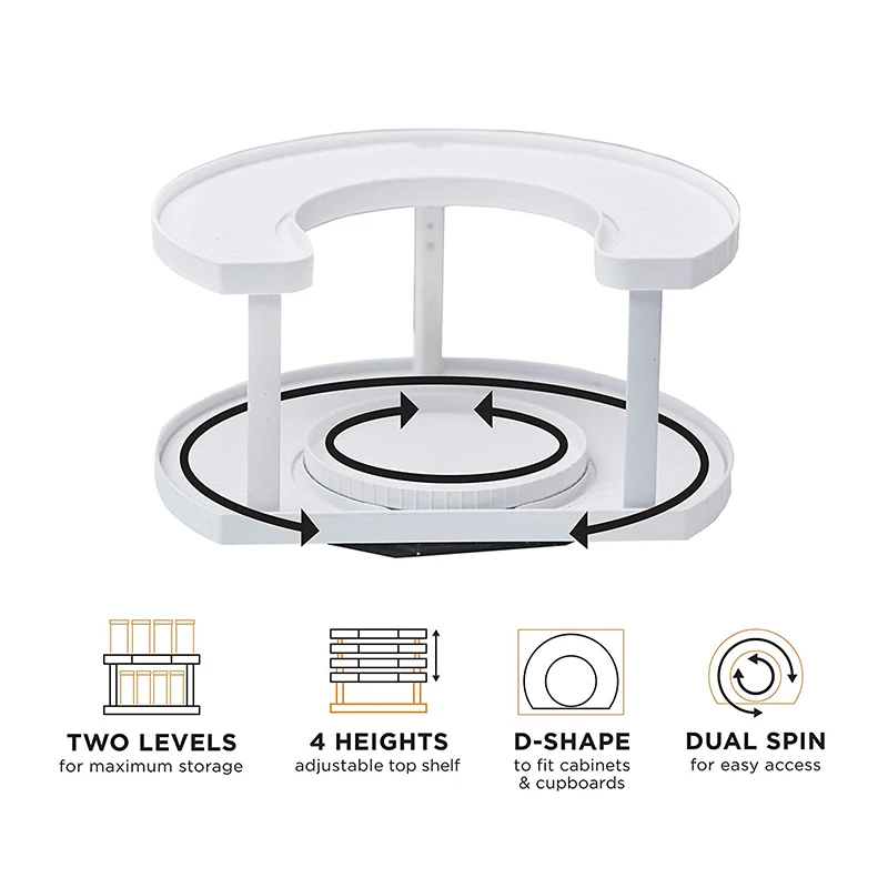 Rotatable Double-layer Storage Shelf for Kitchen Rotating Condiment Organizer Turntable Holder Rack Organizer U-shaped Storage