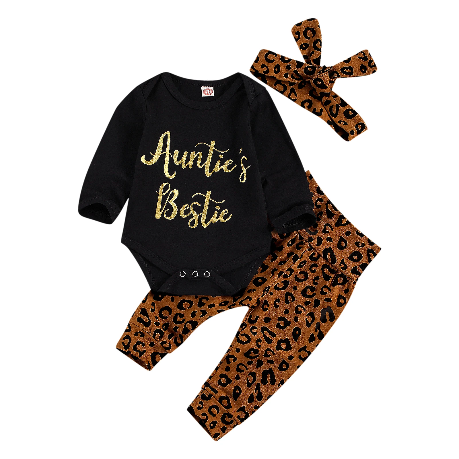 Fashion Three Piece Baby Girl’s Clothes Letter Long Sleeve Jumpsuit and Leopard Long Pants with Headband
Fashion Three Piece Baby Girl’s Clothes Letter Long Sleeve Jumpsuit and Leopard Long Pants with Headband