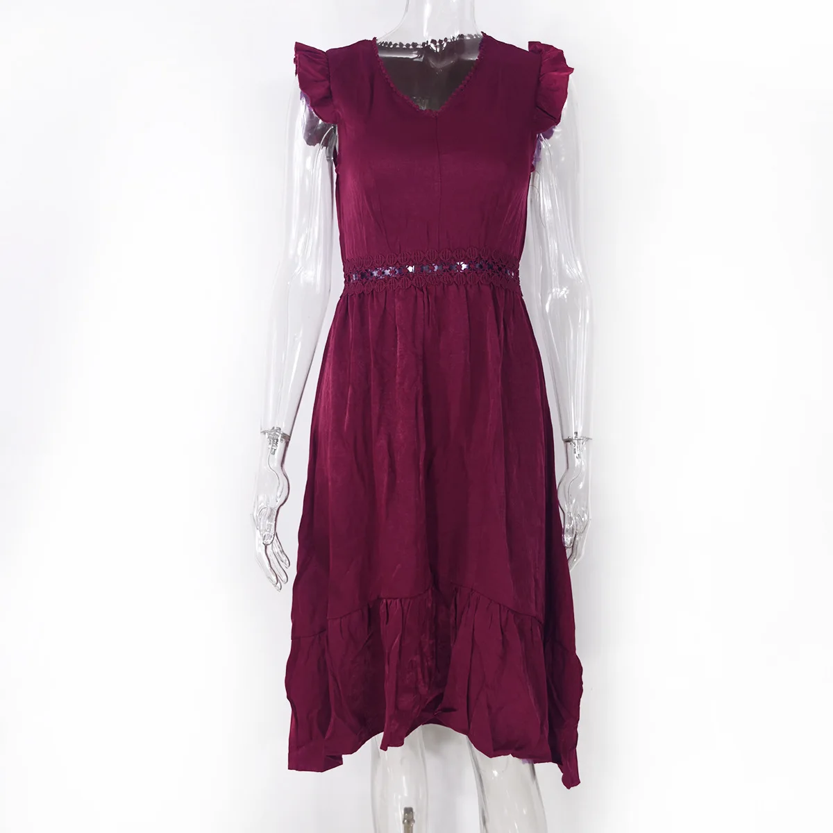Summer Sleeveless Midi Dress Women Fashion Hollow Out Ruffle Deep V Neck Lace Party Clothes Elegant Office Ladies Work Dresses
Summer Sleeveless Midi Dress Women Fashion Hollow Out Ruffle Deep V Neck Lace Party Clothes Elegant Office Ladies Work Dresses