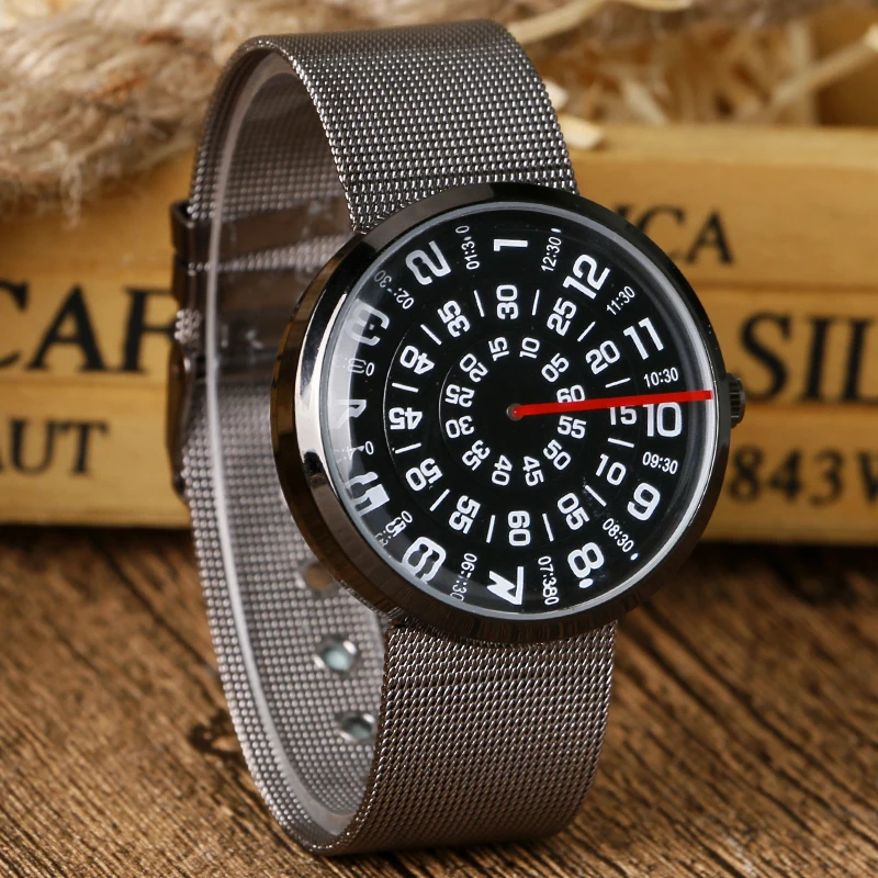 Часы мужские кварцевые с красными стрелками и сетчатым браслетом | Наручные часы