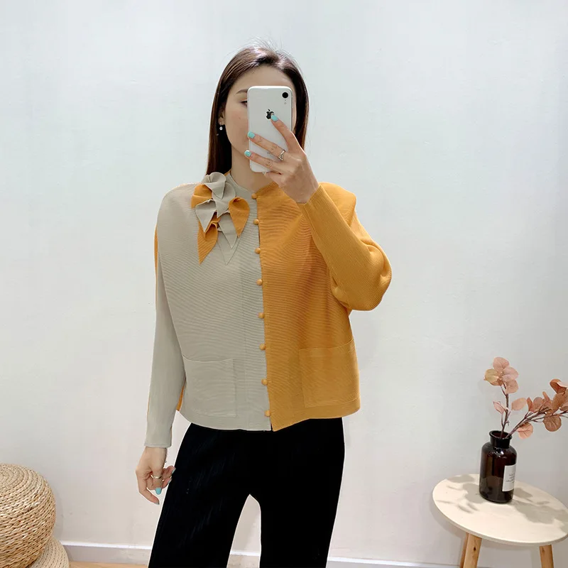 Женская плиссированная блузка миаке с 3D аппликацией Весенняя Повседневная