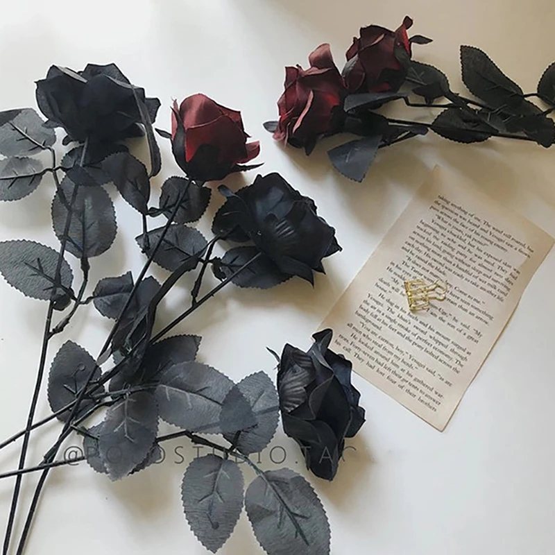 

Готические черные розы Искусственные цветы подарок на день Святого Валентина свадебные цветы украшение для дома розы фото реквизит