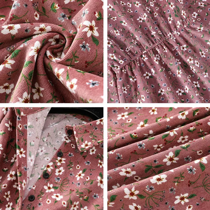 Women Retro Autumn Winter Corduroy Floral Polka Dot Dress Long Sleeve Lapel Print Medium Long Slim Lady Dress
Women Retro Autumn Winter Corduroy Floral Polka Dot Dress Long Sleeve Lapel Print Medium Long Slim Lady Dress