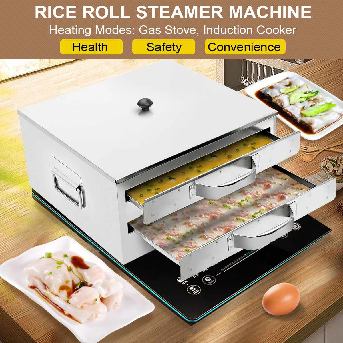 Stainless Steel DIY Steamed Vermicelli Rice Roll Machine Steamer Drawer Boilers Kitchen Cooking Tray Fast Making Food
Stainless Steel DIY Steamed Vermicelli Rice Roll Machine Steamer Drawer Boilers Kitchen Cooking Tray Fast Making Food