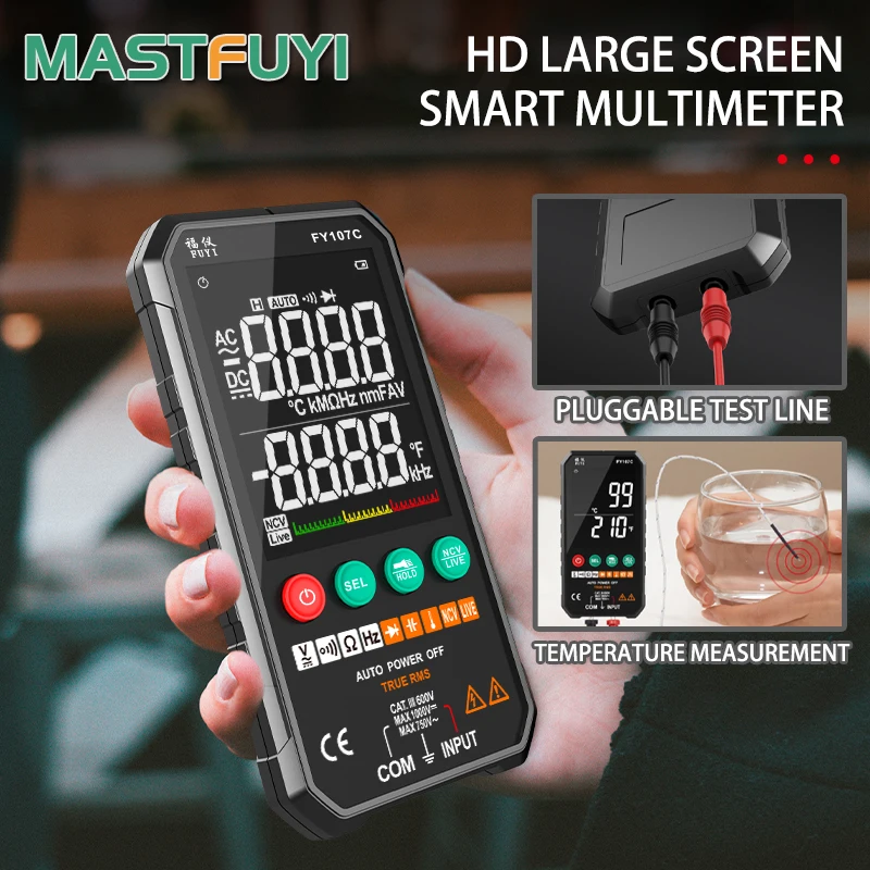 FY107C/B Digital Multimeter 6000 Counts Ture RMS AC/DC NCV Transistor Capacitor Temperature Voltage Smart Meter
FY107C/B Digital Multimeter 6000 Counts Ture RMS AC/DC NCV Transistor Capacitor Temperature Voltage Smart Meter
