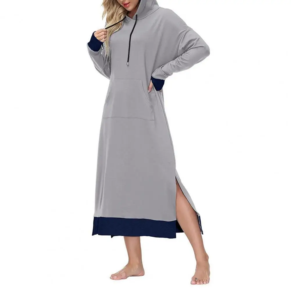 Women Hooded Dress Drawstring Contrast Color Patchwork Autumn Large Pocket Side Split Dress for Daily Wear
Women Hooded Dress Drawstring Contrast Color Patchwork Autumn Large Pocket Side Split Dress for Daily Wear