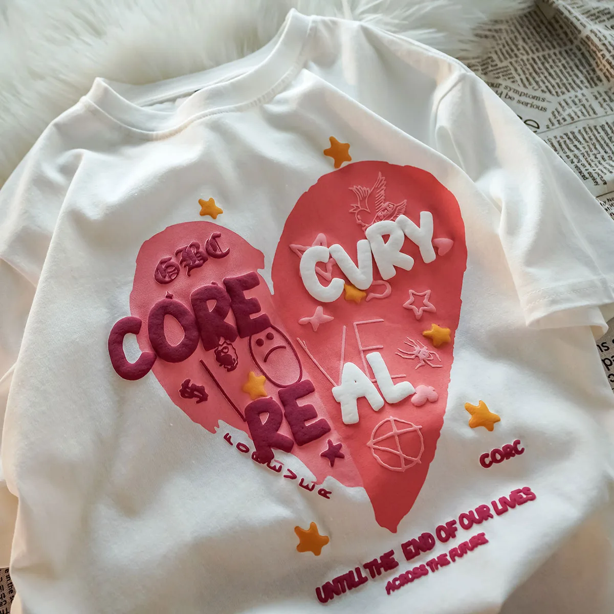 Cotton foam three-dimensional love printing design short-sleeved T-shirt female 2021 new summer all-match casual letters
Cotton foam three-dimensional love printing design short-sleeved T-shirt female 2021 new summer all-match casual letters