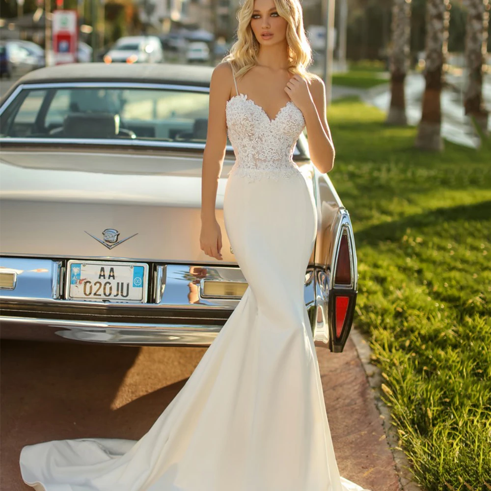 Mermaid Wedding Dresses Spaghetti Straps Jersey Robes Backless De Mariage En Sirène White Sexy V Neck Bridal Gown
Mermaid Wedding Dresses Spaghetti Straps Jersey Robes Backless De Mariage En Sirène White Sexy V Neck Bridal Gown